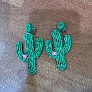 Green Cactus Beaded Earrings